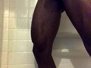 Shower Strokes with Big Black Cock Solo Action