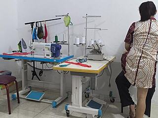 Can you handle this intense seduction with a Latina in the sewing workshop?