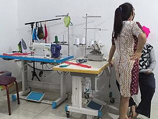 Can you handle this intense seduction with a Latina in the sewing workshop?