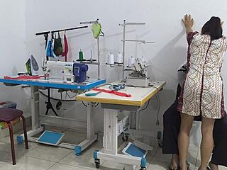 Can you handle this intense seduction with a Latina in the sewing workshop?