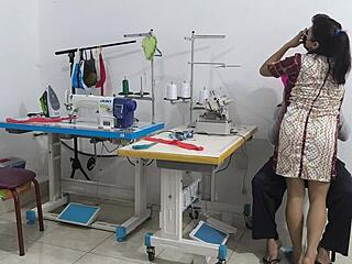 Can you handle this intense seduction with a Latina in the sewing workshop?