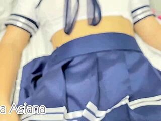 Pretty step daughter explores herself with intense fingering in private