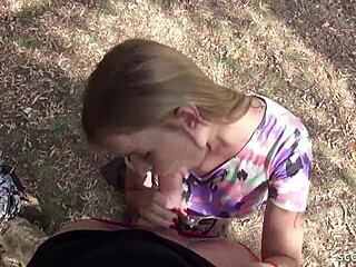 German Scout Seduces 18+ Teen in Park for Cash and Facial