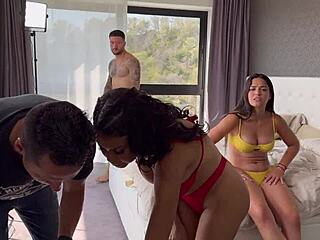 behind the scenes foursome with kesha ortega, nuria millan, josy black and big cocks