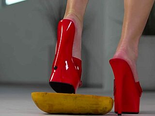 Watch this petite girl crush fruits with her high heels!