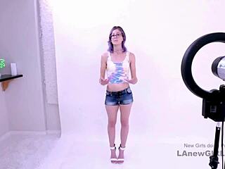 Shy purple-haired model gets fucked during her casting interview