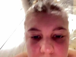 BBW masturbates intensely with close-up face sitting in public.