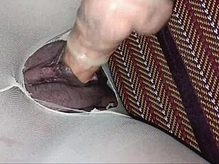 schoolgirl pussy torn, stockings ripped, cock fucks her tight pussy hole.