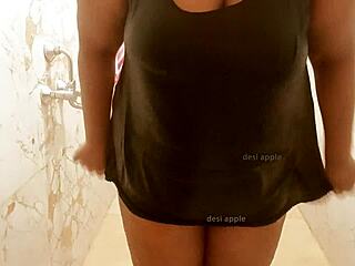 Sneaky horny milf shows big tits.