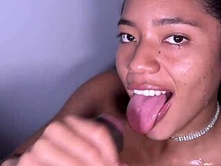 He cums early while sucking every inch of his huge cock