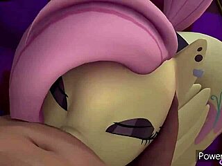 fluttershy giving a deepthroat blowjob to monster cock