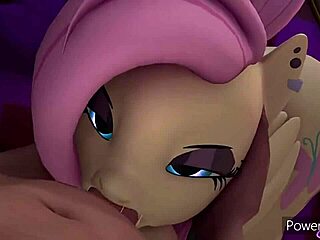 fluttershy giving a deepthroat blowjob to monster cock