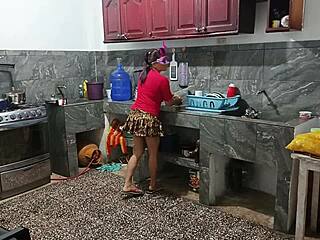 Fat neighbor shakes big ass in homemade roleplay