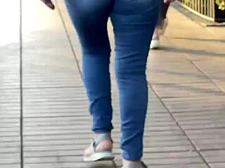 Bold Latina with Big Ass in Tight Jeans