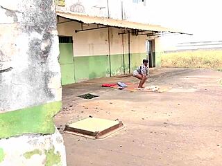 Another way to enjoy neighbor in abandoned garage with dildo play 😜