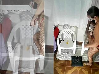 so this slutty milf’s teasing with a big 38x6 dildo in bodysuit and red panties for pov