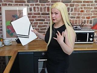 Desperate blonde realtor seals deal with interracial cumshot