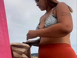 swollen wet pussy on the beach flashing for big cock