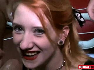 Monica Bollocksy and Linda Lush star in a bukkake scene.