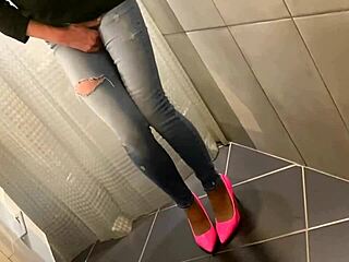 Desperate pee in jeans before he pees on my ass and gets a blowjob