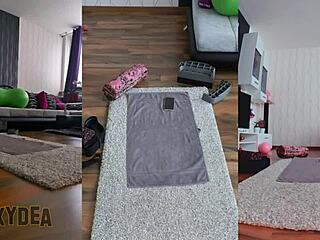 Naked Latina shakes ass in triple cam workout