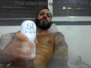 jerking off till bursting with pierced nipples and tattoos