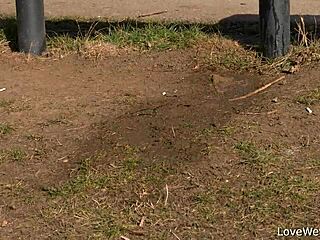 Chrissy Fox Piscia Arditamente All'Aperto in Sfida Pubblica