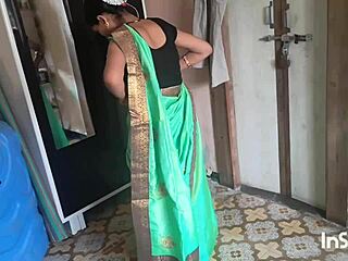 My Village Bhabhi Shivani in Green Saree
