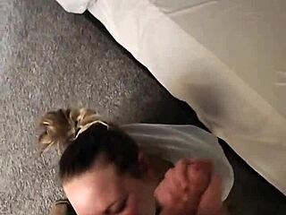 Darina, why don't you give that huge cock a handjob until cum covers your shaved pussy?