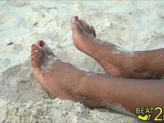 giggles feet get all sandy and dirty at the beach, sucking toes in petite teen fetish 😘