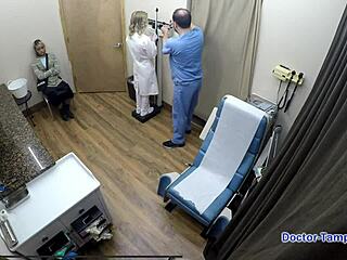 dr tampa spreads patient channy crossfire's shaved pussy in latex.