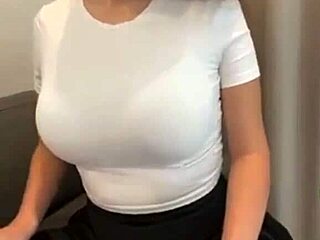 Stepmom in short skirt reveals her bra outdoors