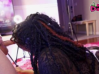 Watch this 20-year-old ebony whore deepthroat white daddy's cock! She's gagging and screaming in ecstasy.