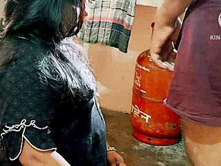 sexy indian wife bends over for deepthroat blowjob with neighbor boys in the kitchen