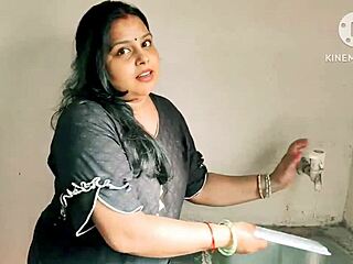 sexy indian wife bends over for deepthroat blowjob with neighbor boys in the kitchen