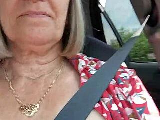 Housewife flashes tits while riding!