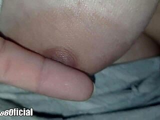 At night, my stepsister lets me play with her huge pussy while flashing big tits.