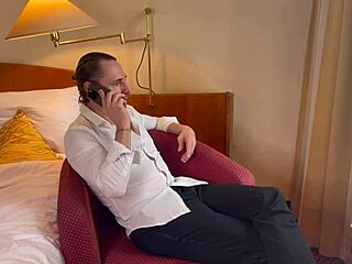 Skinny busty escort Kira Queen with big tits satisfies Marcello's desires in lingerie.