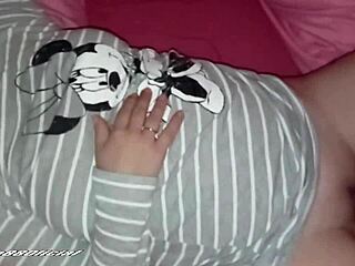 At night, my stepsister lets me play with her huge pussy while flashing big tits.