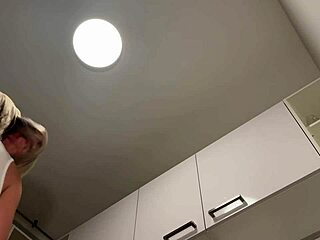 Hot sexy all natural big tits braless wife goes no panties in the kitchen