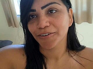 Wife fingers pussy after cum, bends over naked in backyard