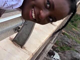 during the safari trip the big tits ebony girlfriend gets her throat fucked by bwc