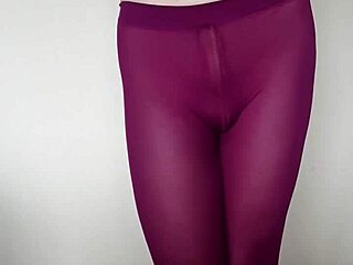 subtle cum tease on sexy burgundy leggings in latest update