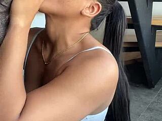 Amateur couple enjoys huge cock deepthroat and cumshot