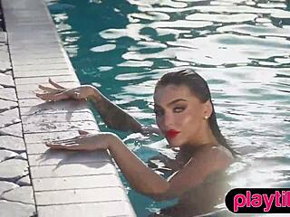 Big Ass Stunning Beauty Strips to Flaunt Naked Figure in the Pool