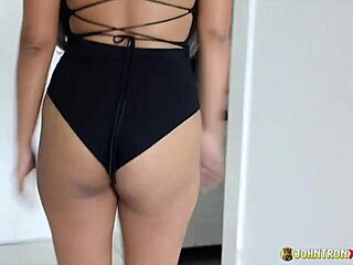 Young Thai MILF in bodysuit loves my creampie in this POV interracial scene. She blows and rides doggystyle