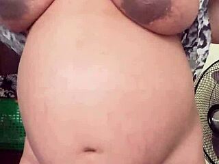 Horny pregnant maid shows big boobs and hairy pussy on camera alone