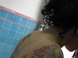 i'm so pussy hungry, me and my busty lesbo chick go to the bathroom and use a dildo