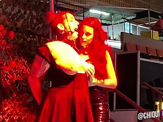 Fat girl from the audience on stage receives a wax treatment in public