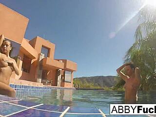 behind the scenes underwater fun with abigail mac & romi, teasing lesbian vibes in the depths.